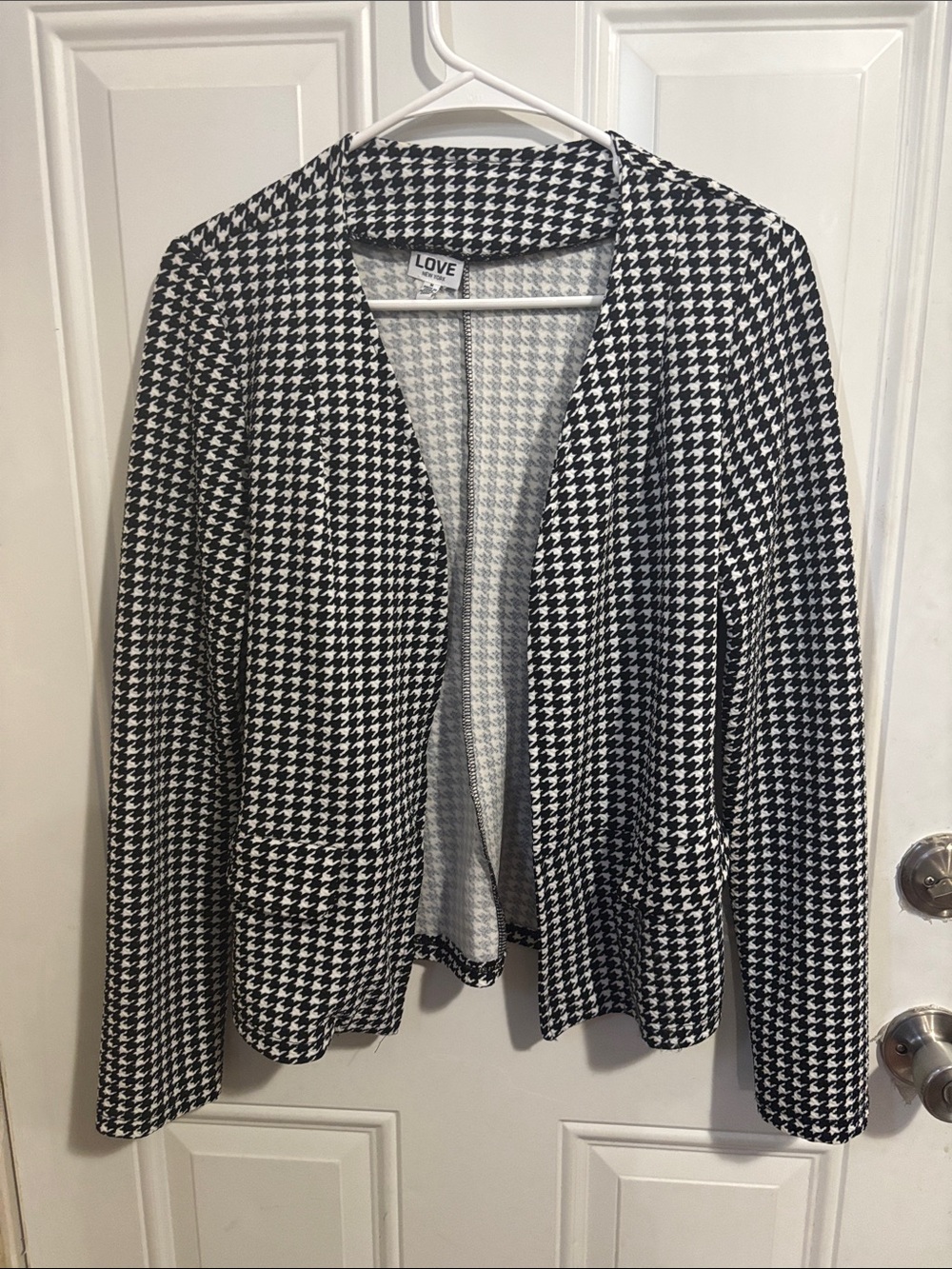 LOVE Black & White Houndstooth Open Blazer